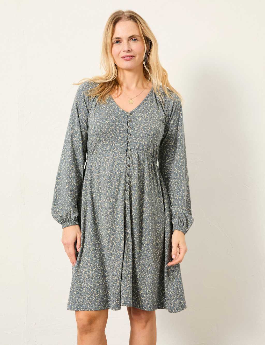 Fatface Women's Cotton Rich Floral V-Neck Mini Tea Dress - 18 - Blue Mix - Available at M&S