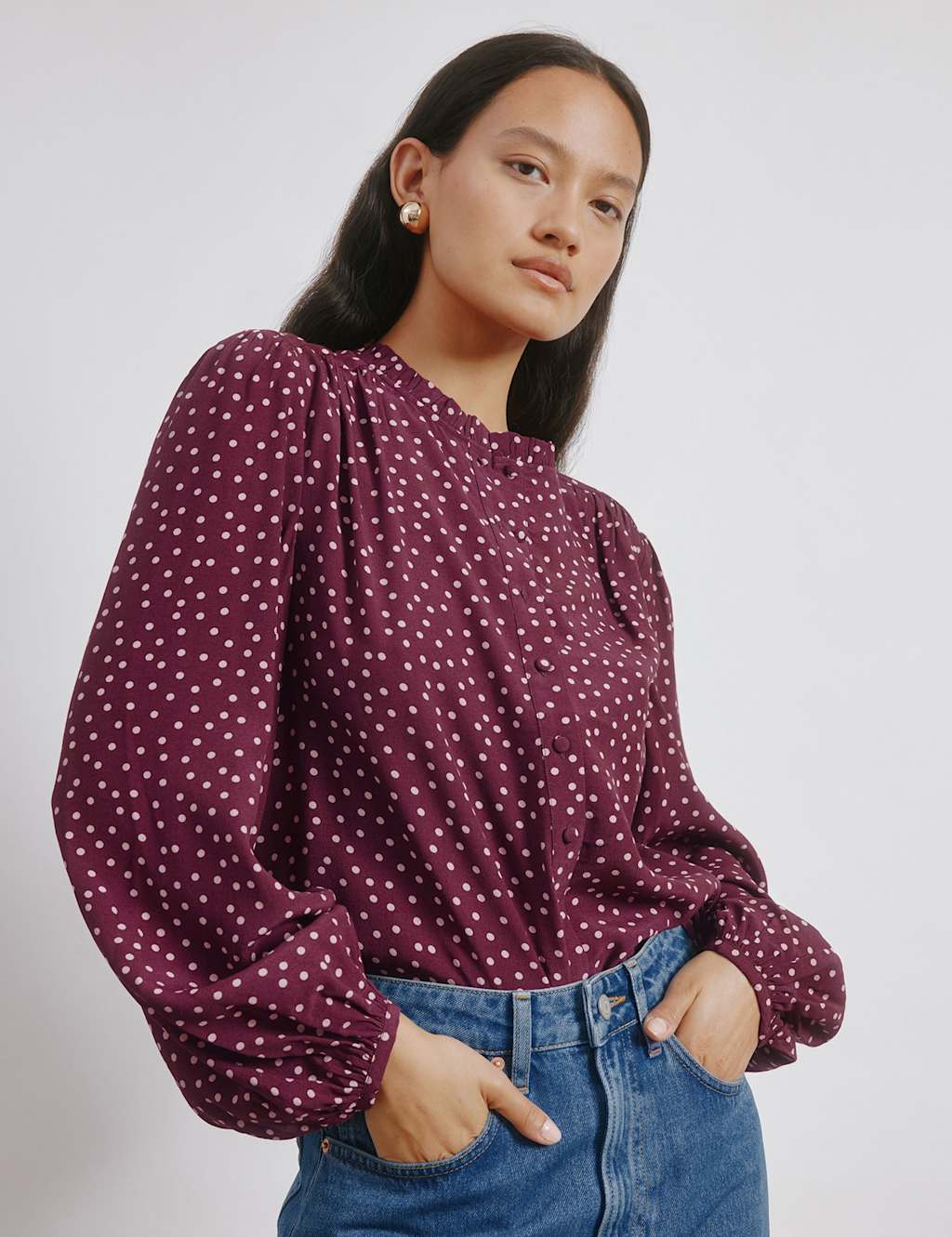 Albaray Women's Polka Dot Printed Blouse - 12 - Burgundy Mix, Burgundy Mix