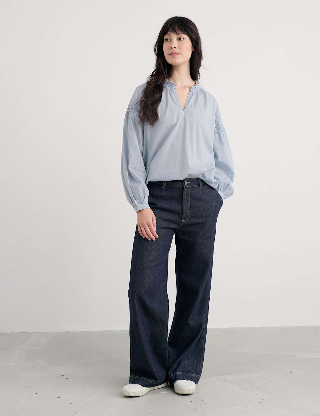 Seasalt Cornwall Pure Cotton Striped Relaxed Blouse Blue Mix