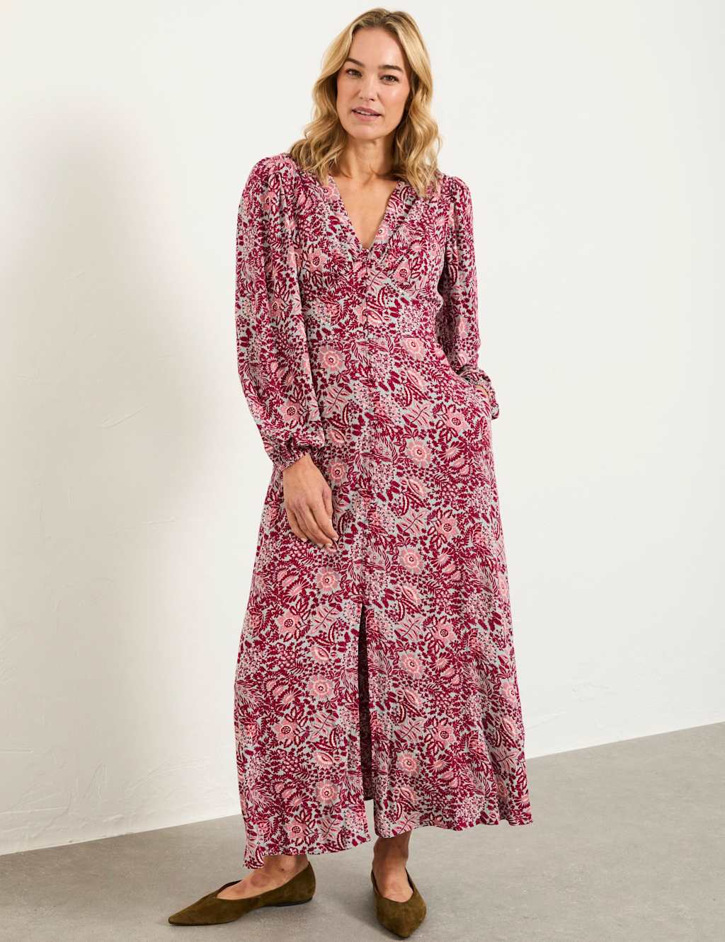 Fatface Women's Floral V-Neck Midi Tea Dress - 12 - Purple Mix - Available at M&S