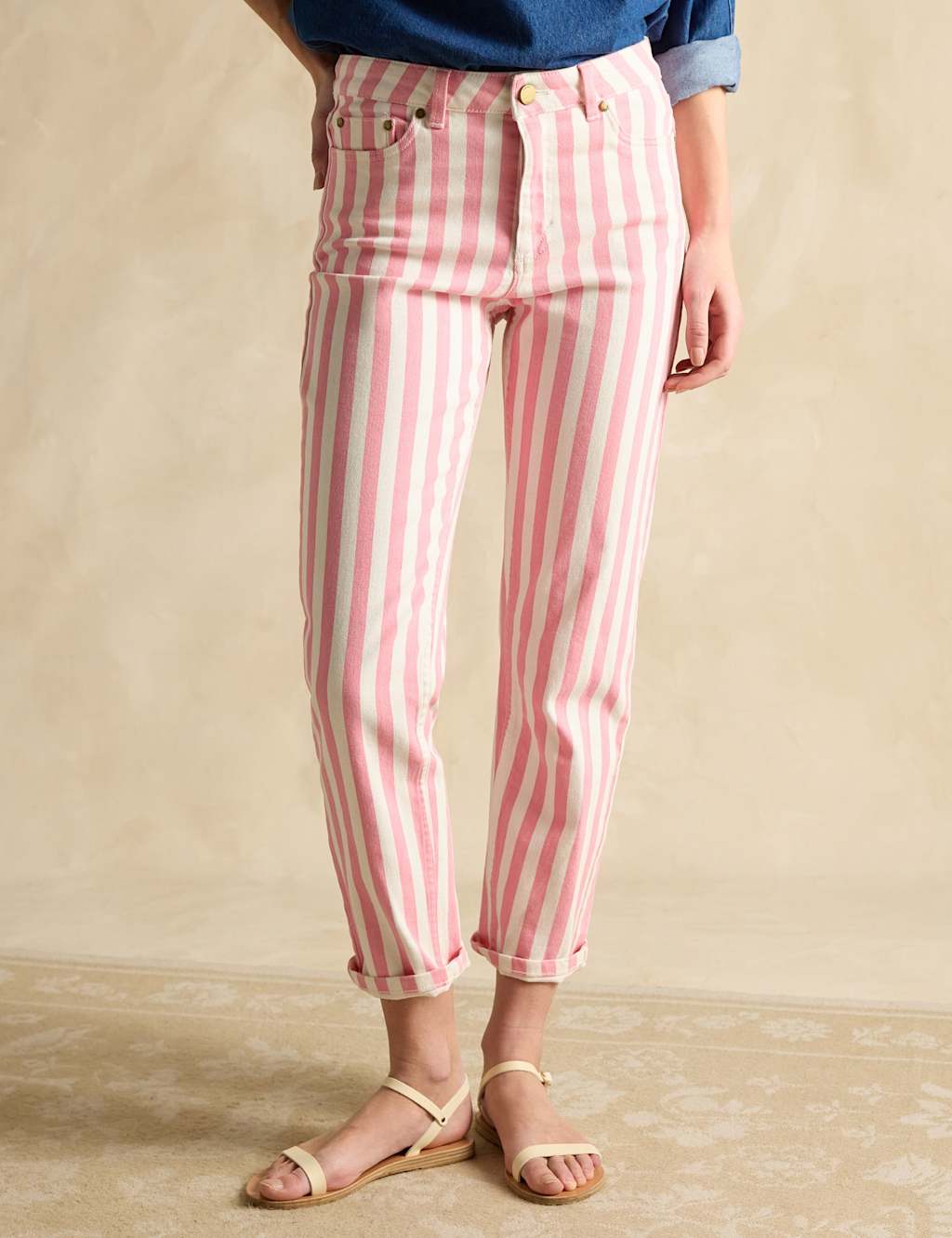Cotton Rich Denim Striped Ankle Grazer Jeans