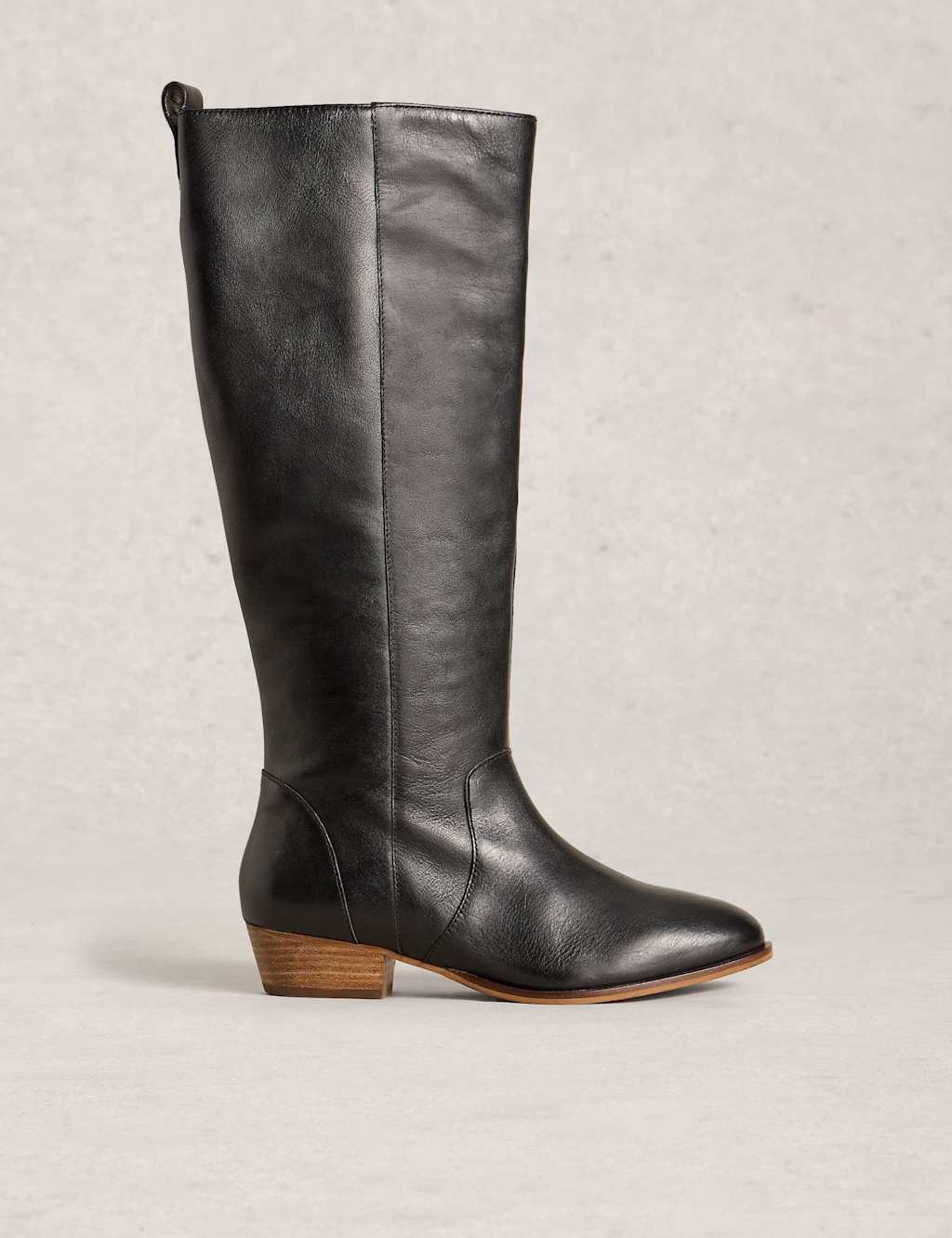 White Stuff Wide Fit Leather Block Heel Knee High Boots Black