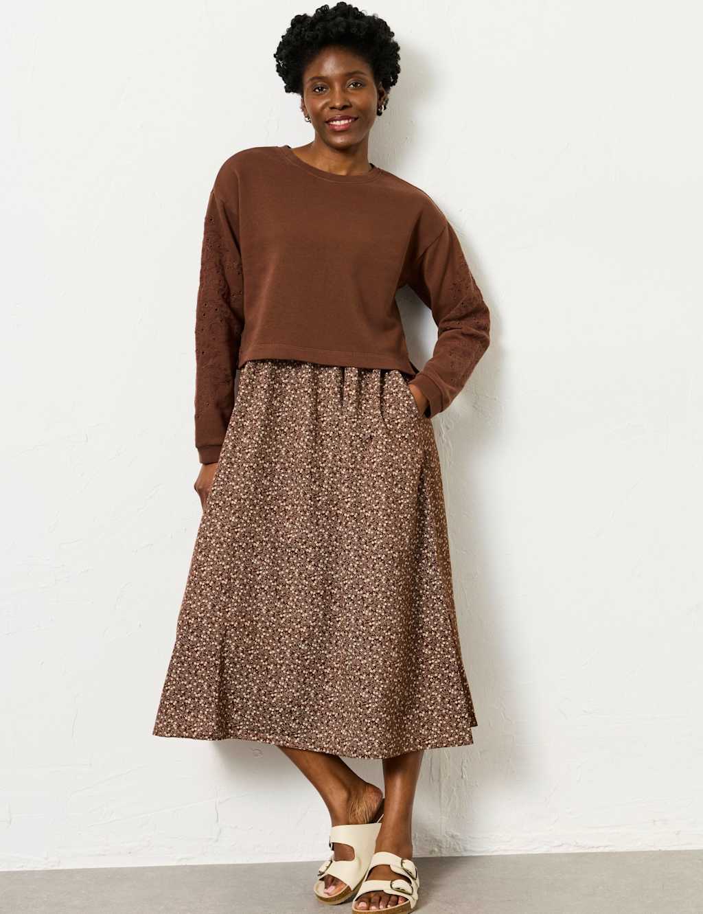 Fatface Women's Embroidered Ditsy Floral 2 in 1 Midi Dress - 8 - Brown Mix - Available at M&S