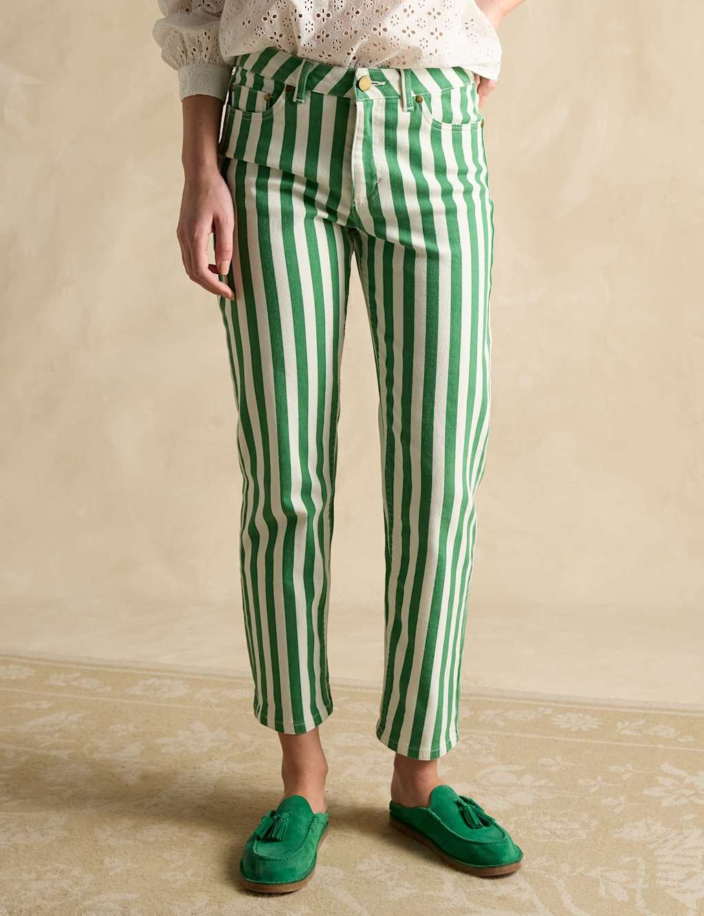 Cotton Rich Denim Striped Ankle Grazer Jeans