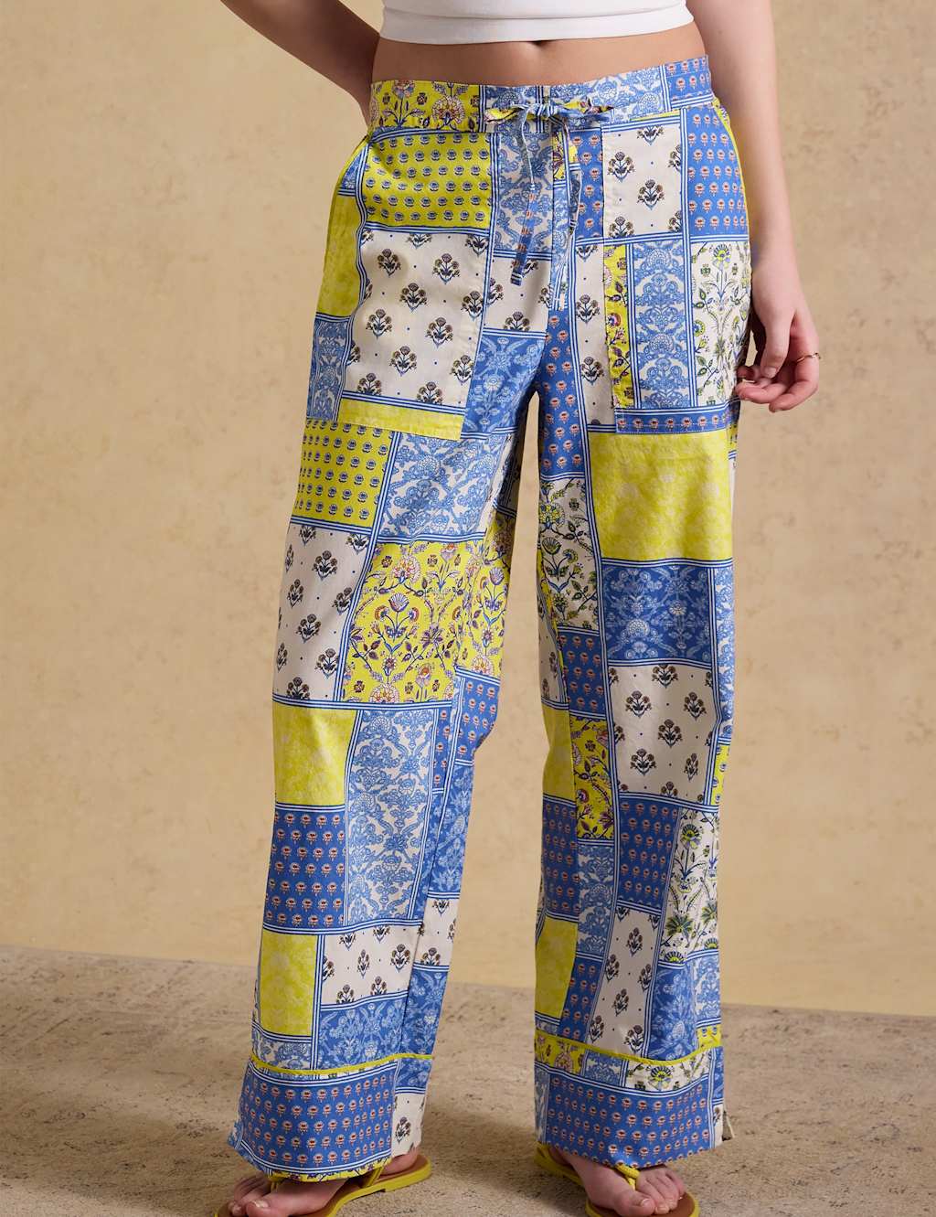 Joules Women's Pure Cotton Printed Wide Leg Trousers - 6 - Multi - Available at M&S