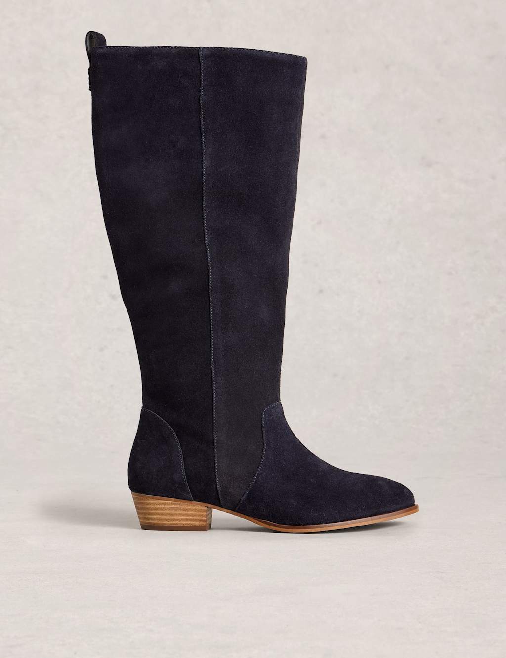 White Stuff Wide Fit Suede Block Heel Knee High Boots Navy