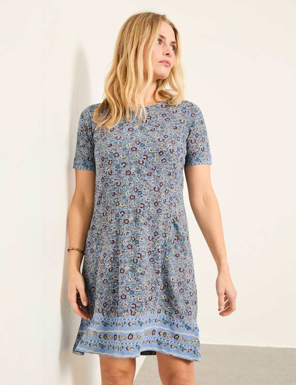 Fatface Women's Cotton Rich Jersey Floral Mini Shift Dress - 16 - Blue Mix - Available at M&S