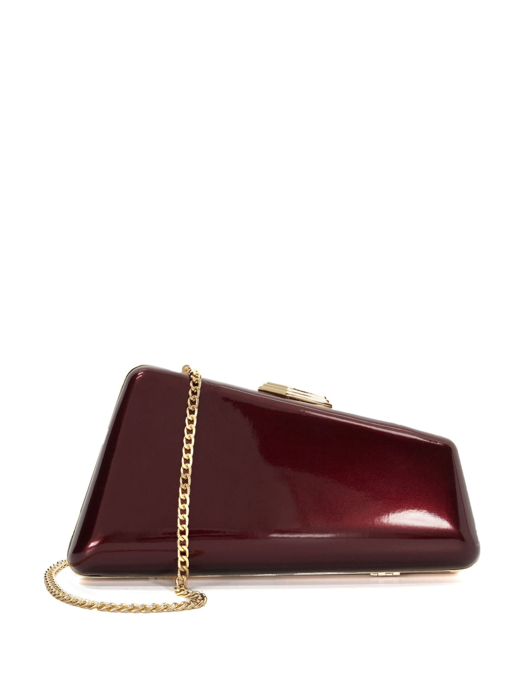 Dune London Patent Finish Asymmetric Clutch Bag Burgundy