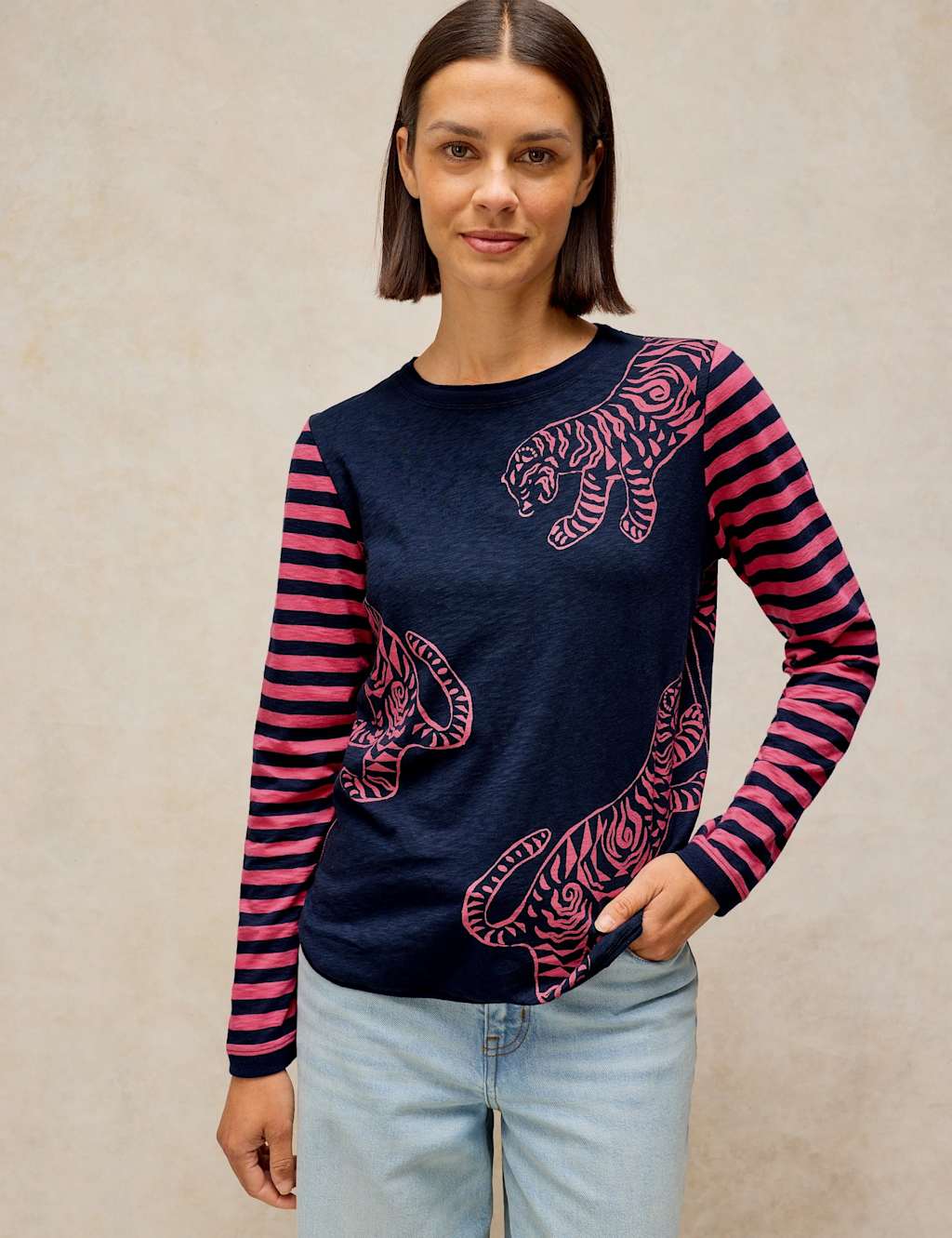 White Stuff Women's Pure Cotton Printed T-Shirt - 14 - Navy Mix - Available at M&S