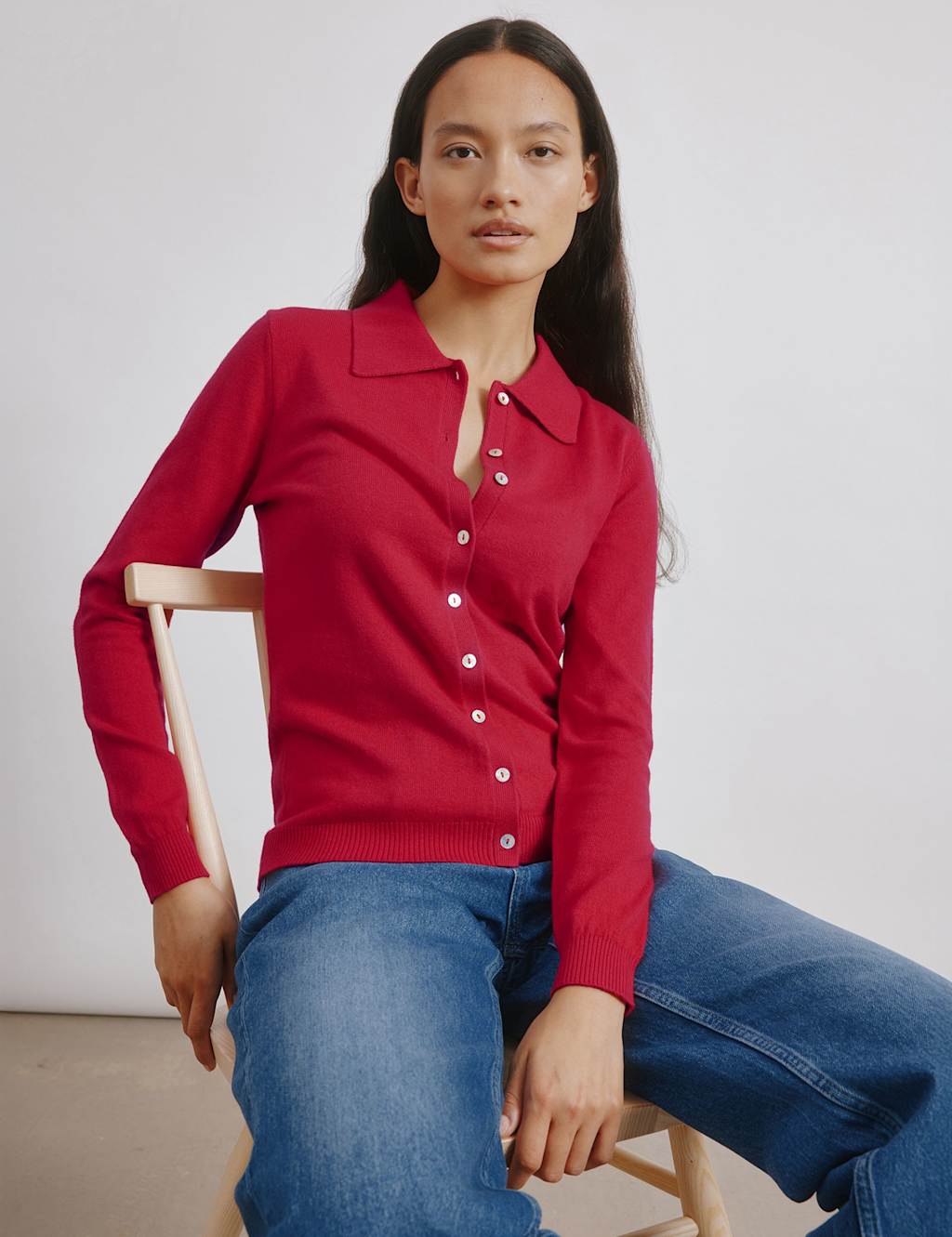 Albaray Cotton Blend Button Through Cardigan with Wool Red