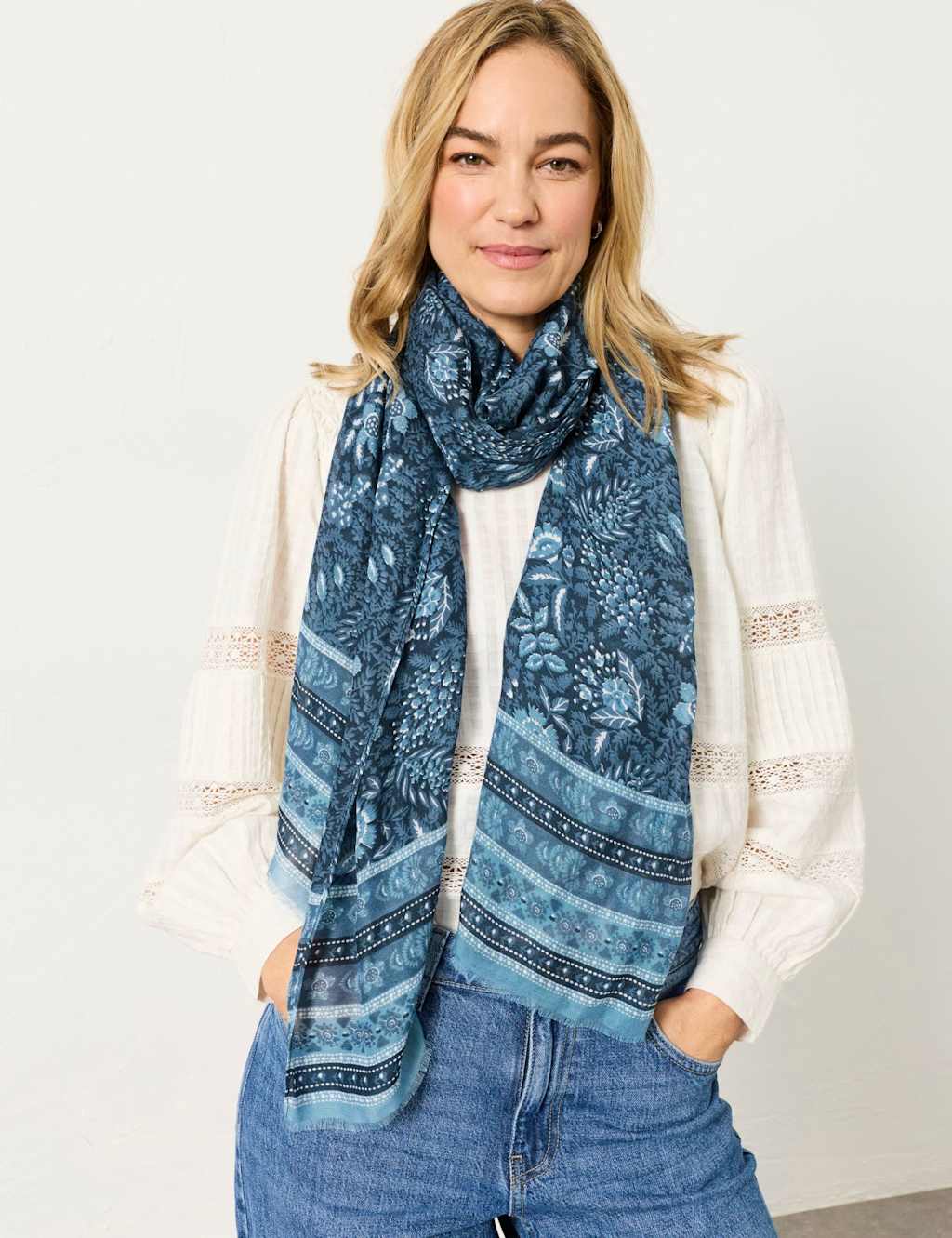 Fatface Women's Floral Scarf - Navy Mix - Available at M&S