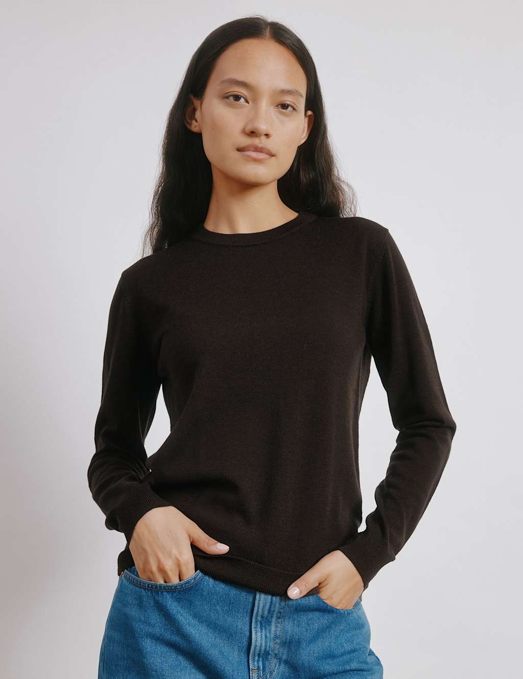 Albaray Pure Merino Wool Crew Neck Jumper Dark Brown