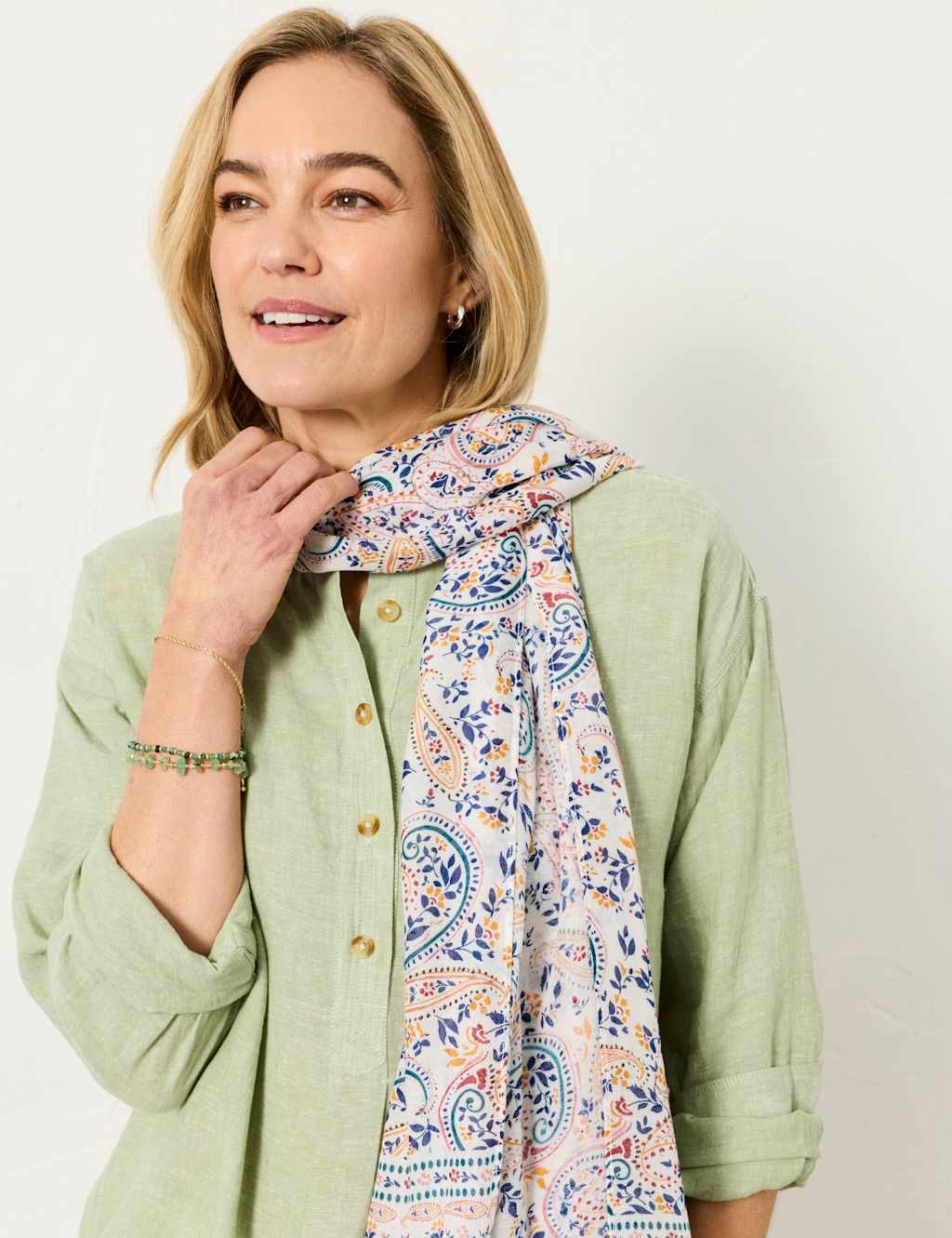 Fatface Women's Paisley Print Fringed Scarf - Ivory Mix - Available at M&S