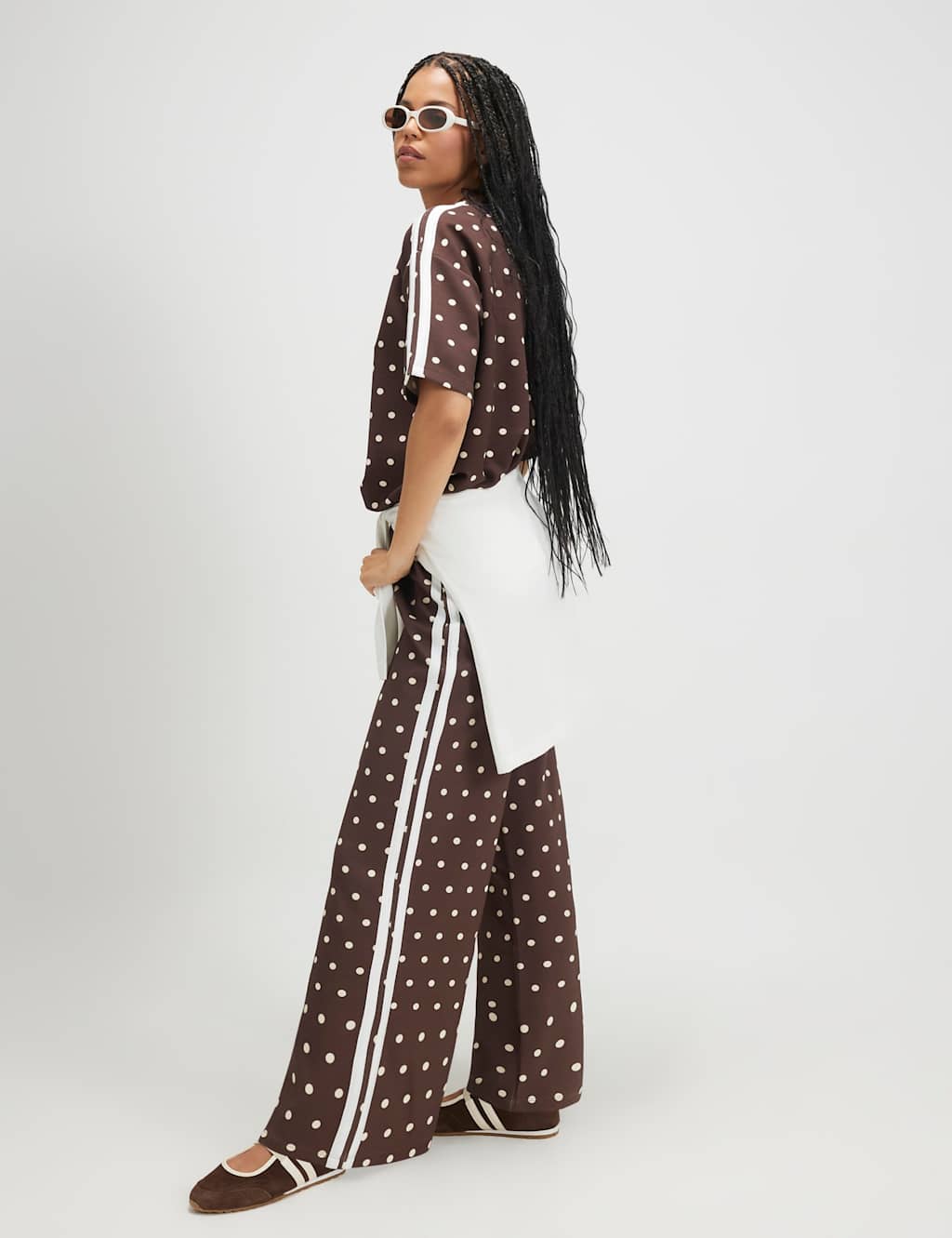 River Island Women's Pure Cotton Polka Dot Wide Leg Trousers - Medium - Brown Mix - Available at M&S