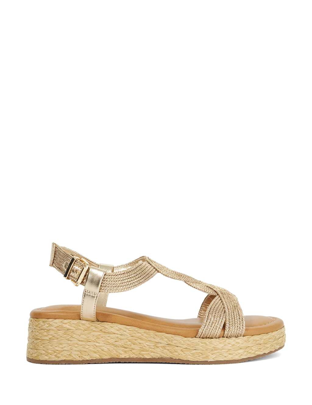 Dune London Women's Metallic Buckle Ankle Strap Flatform Sandals - 3 - Gold - Available at M&S