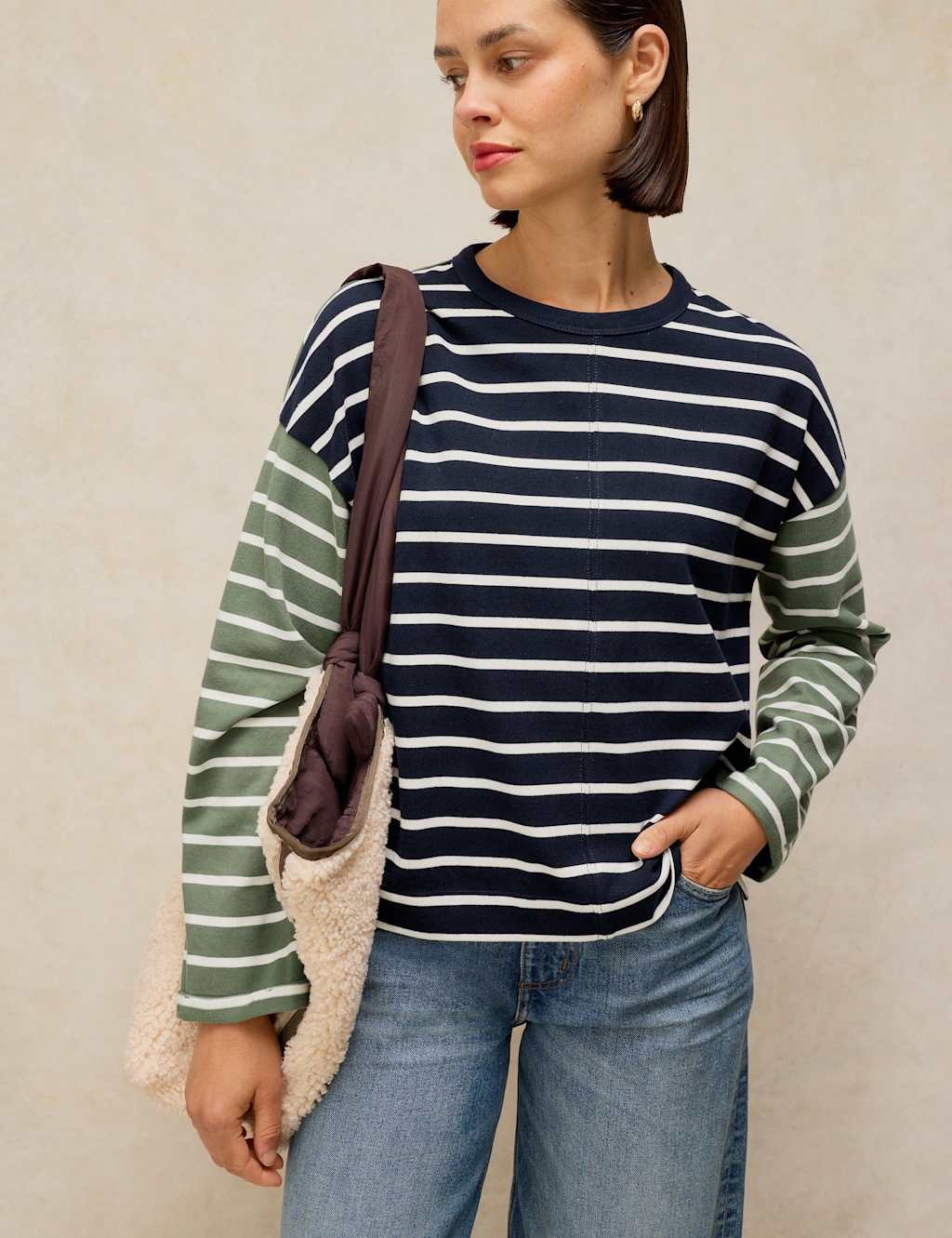 White Stuff Women's Pure Cotton Striped Crew Neck T-Shirt - 22 - Navy Mix - Available at M&S
