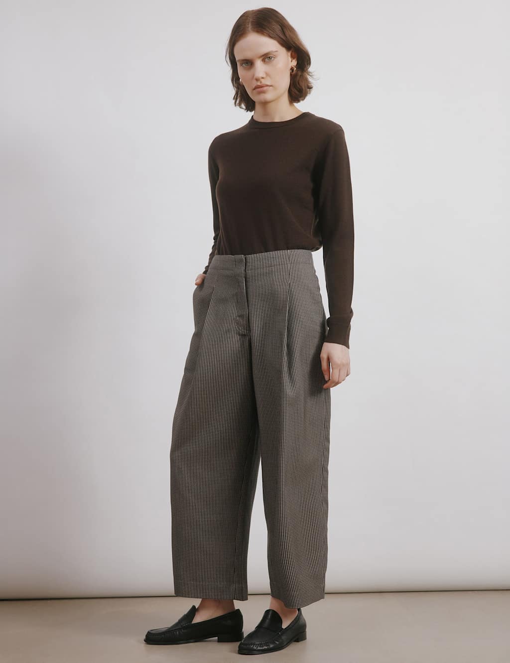 Albaray Women's Dogtooth Wide Leg Trousers - 8 - Brown Mix, Brown Mix