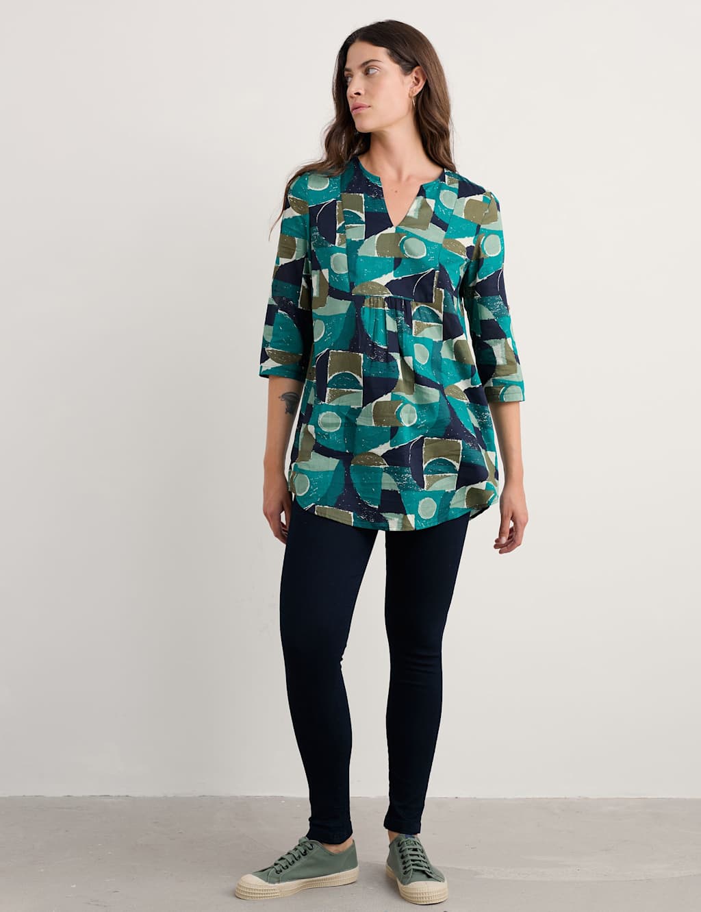 Seasalt Cornwall Pure Cotton Geometric Tunic Teal Mix