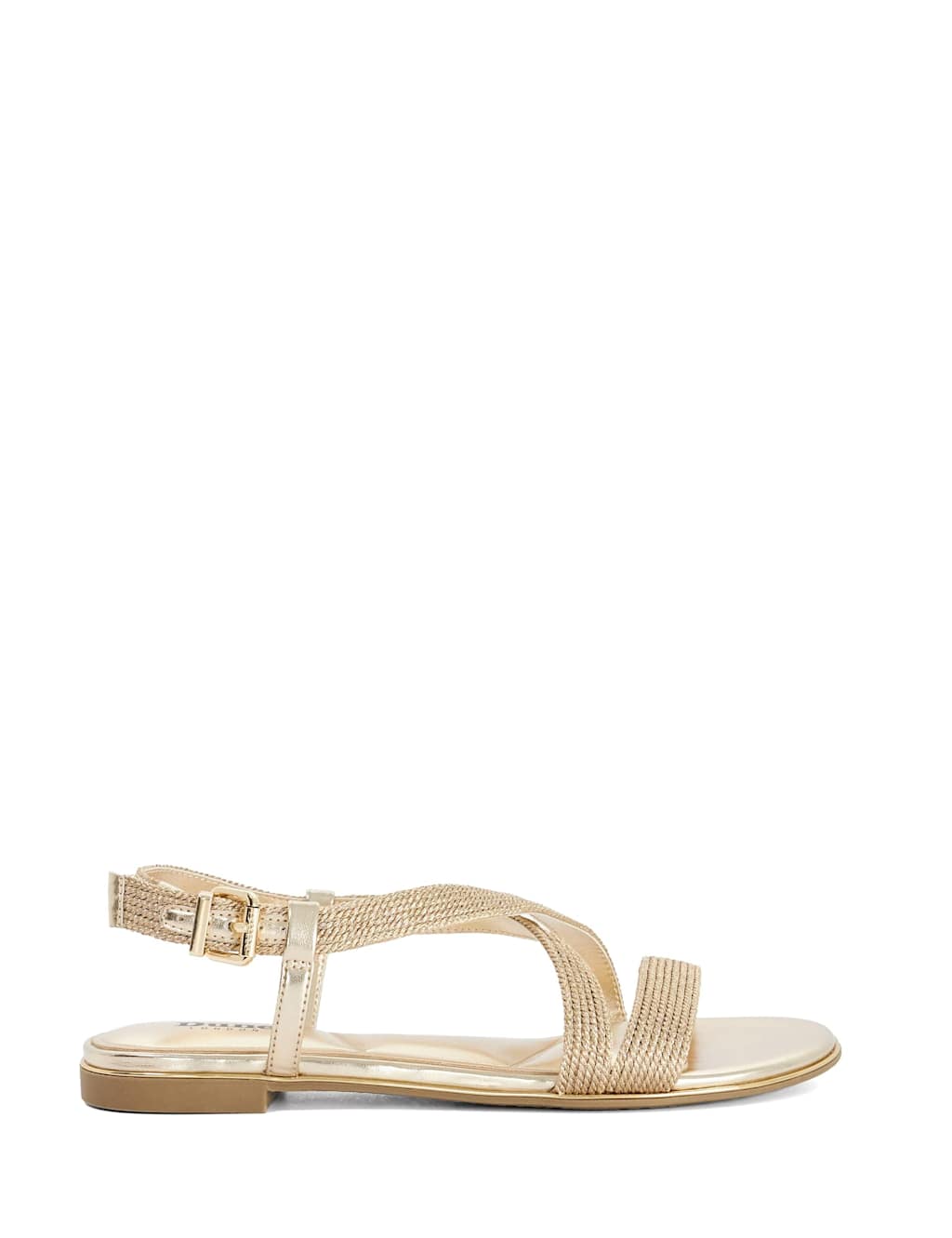 Dune London Women's Metallic Buckle Ankle Strap Flat Sandals - 6 - Gold - Available at M&S