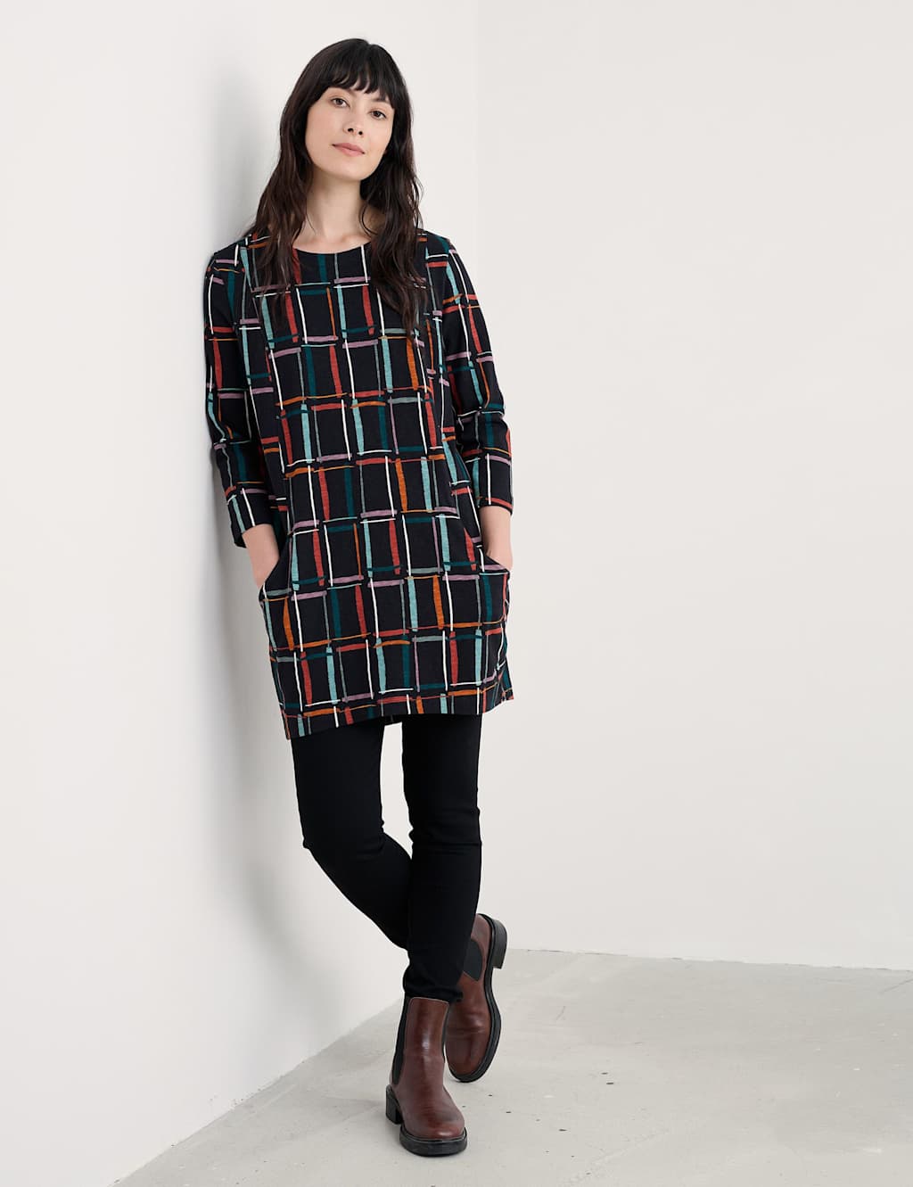 Seasalt Cornwall Pure Cotton Geometric Relaxed Pocket Tunic Black Mix