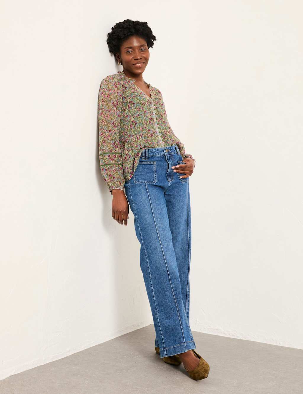 Fatface Women's Mid Rise Crease Front Flared Jeans - 10 - Blue Denim - Available at M&S
