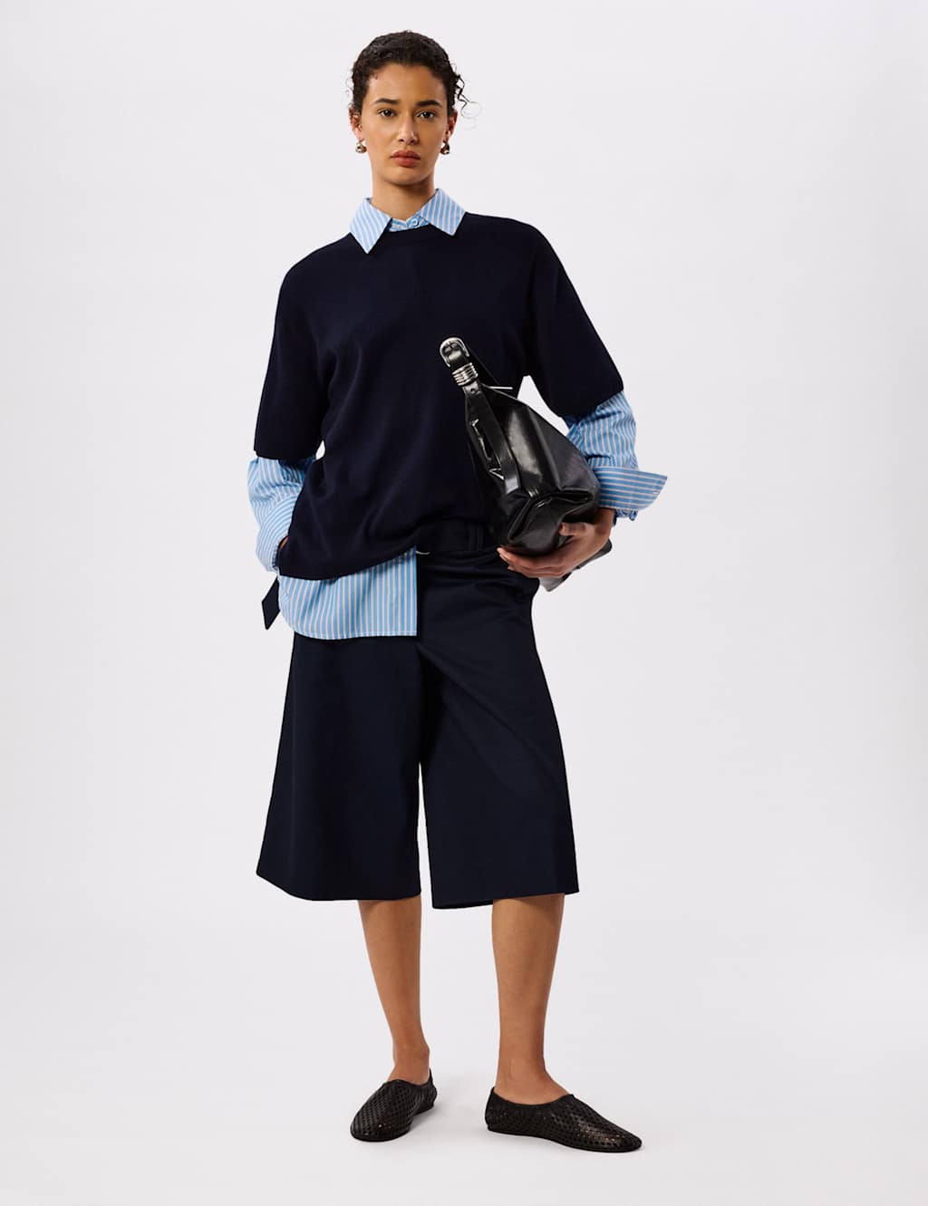 Whistles Women's Cotton Rich Fine Knit T-Shirt - Extra Small - Navy - Available at M&S