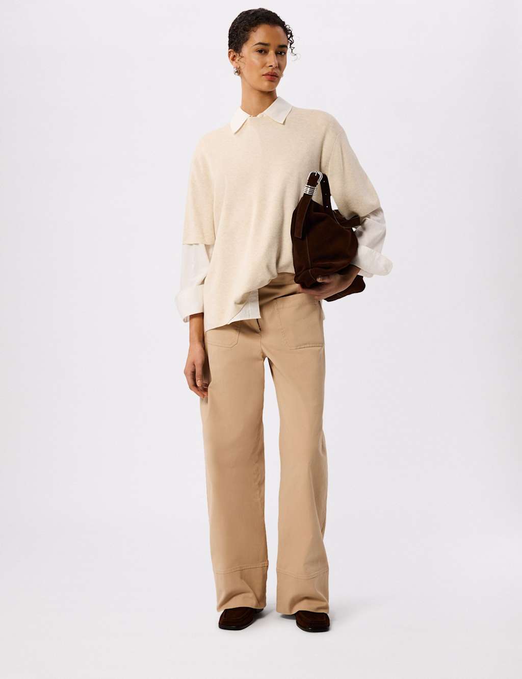 Whistles Women's Cotton Rich Fine Knit T-Shirt - Small - Oatmeal - Available at M&S