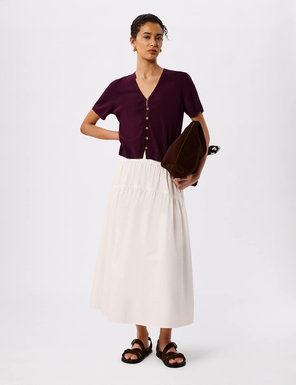 Whistles Women's Cotton Rich Button Front Relaxed Cardigan - Medium - Plum - Available at M&S