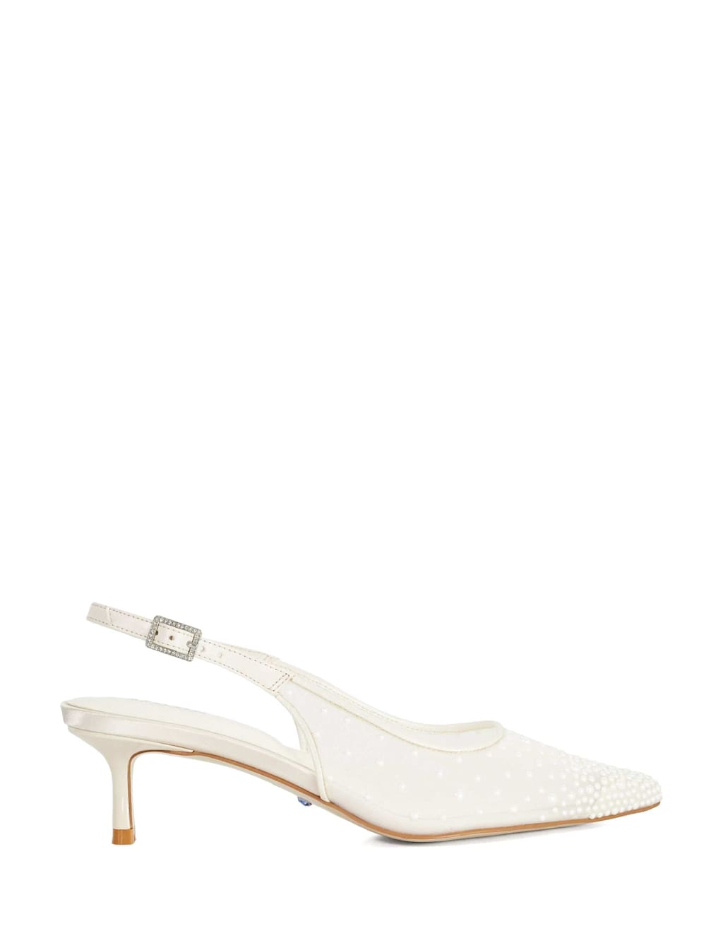 Dune London Women's Wide Fit Buckle Kitten Heel Slingback Shoes - 7 - Ivory - Available at M&S