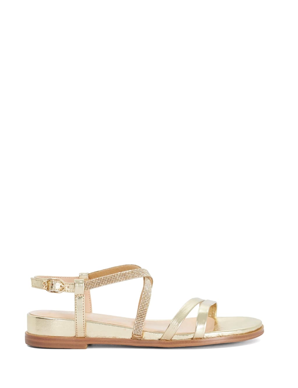 Dune London Women's Wide Fit Leather Embellished Sandals - 8 - Gold - Available at M&S