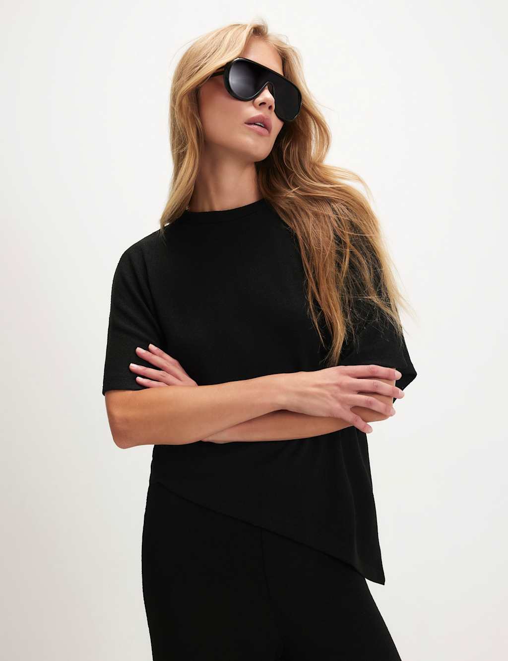 River Island Women's Pure Cotton Asymmetric Batwing T-Shirt - Medium - Black - Available at M&S
