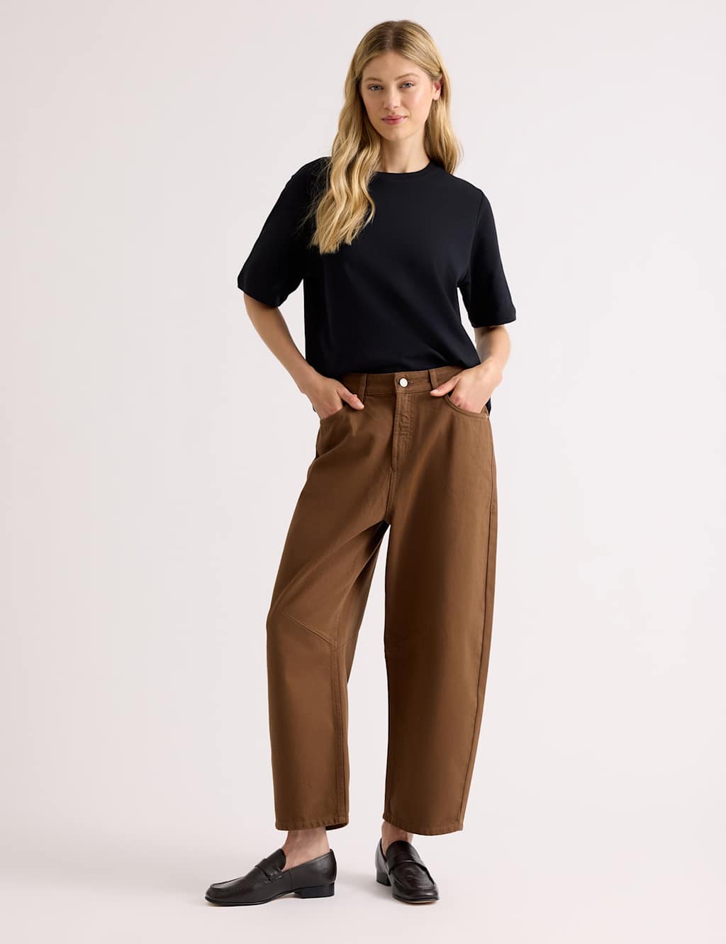 Albaray Women's Mid Rise Barrel Jeans - 10 - Chocolate - Available at M&S