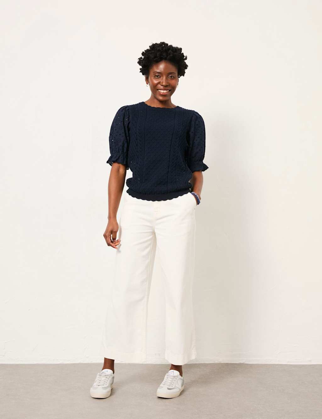 Fatface Women's Pure Cotton Textured Knitted Top - 12 - Navy - Available at M&S