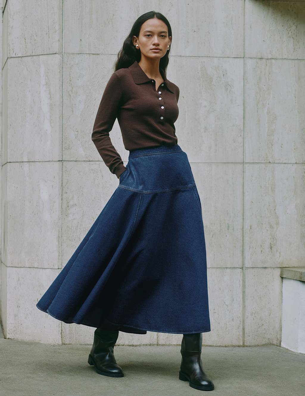 Albaray Women's Denim Midi Skirt - 10 - Dark Blue Denim, Dark Blue Denim