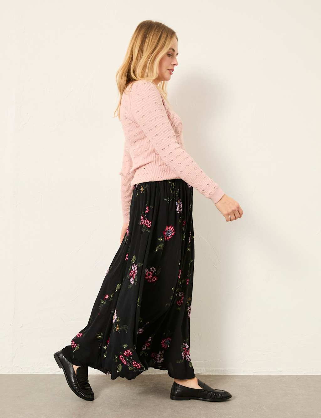 Fatface Women's Floral Midi A-Line Skirt - 12 - Black Mix - Available at M&S