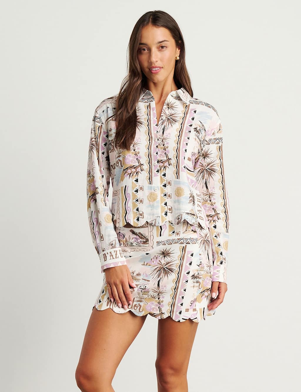 Jag Linen Rich Printed Shirt Pink Mix