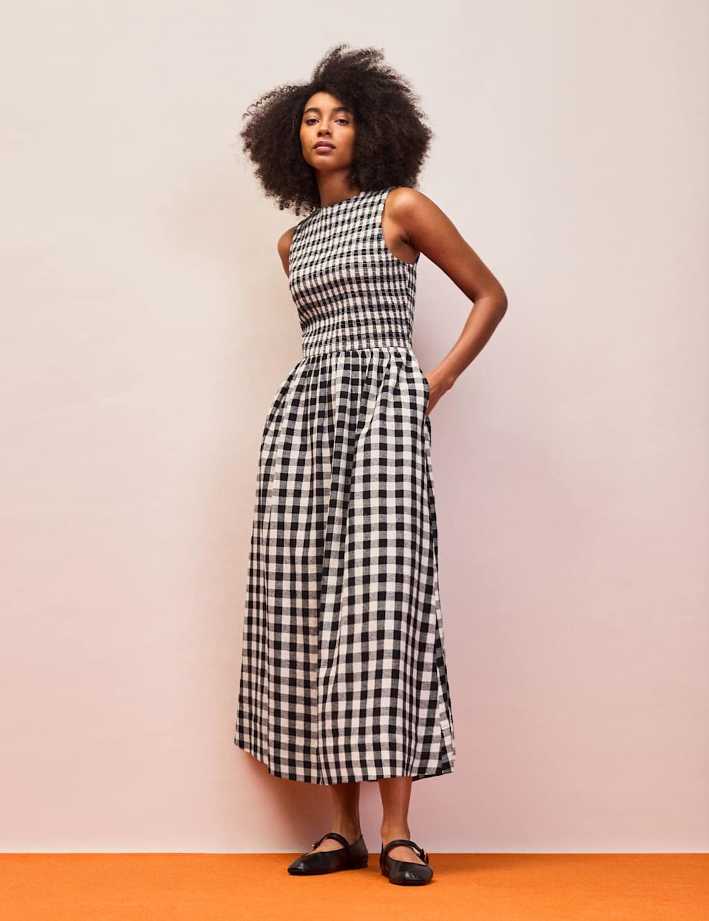 Ro&Zo Women's Gingham Midaxi Waisted Dress with Linen - 18 - Black Mix - Available at M&S