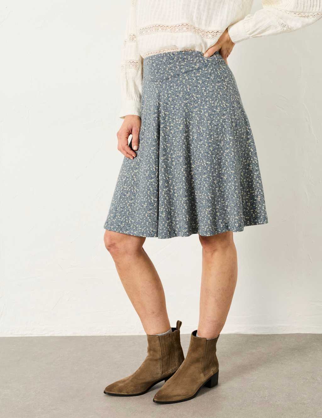 Fatface Women's Cotton Rich Floral Mini A-Line Skirt - 12 - Blue Mix - Available at M&S