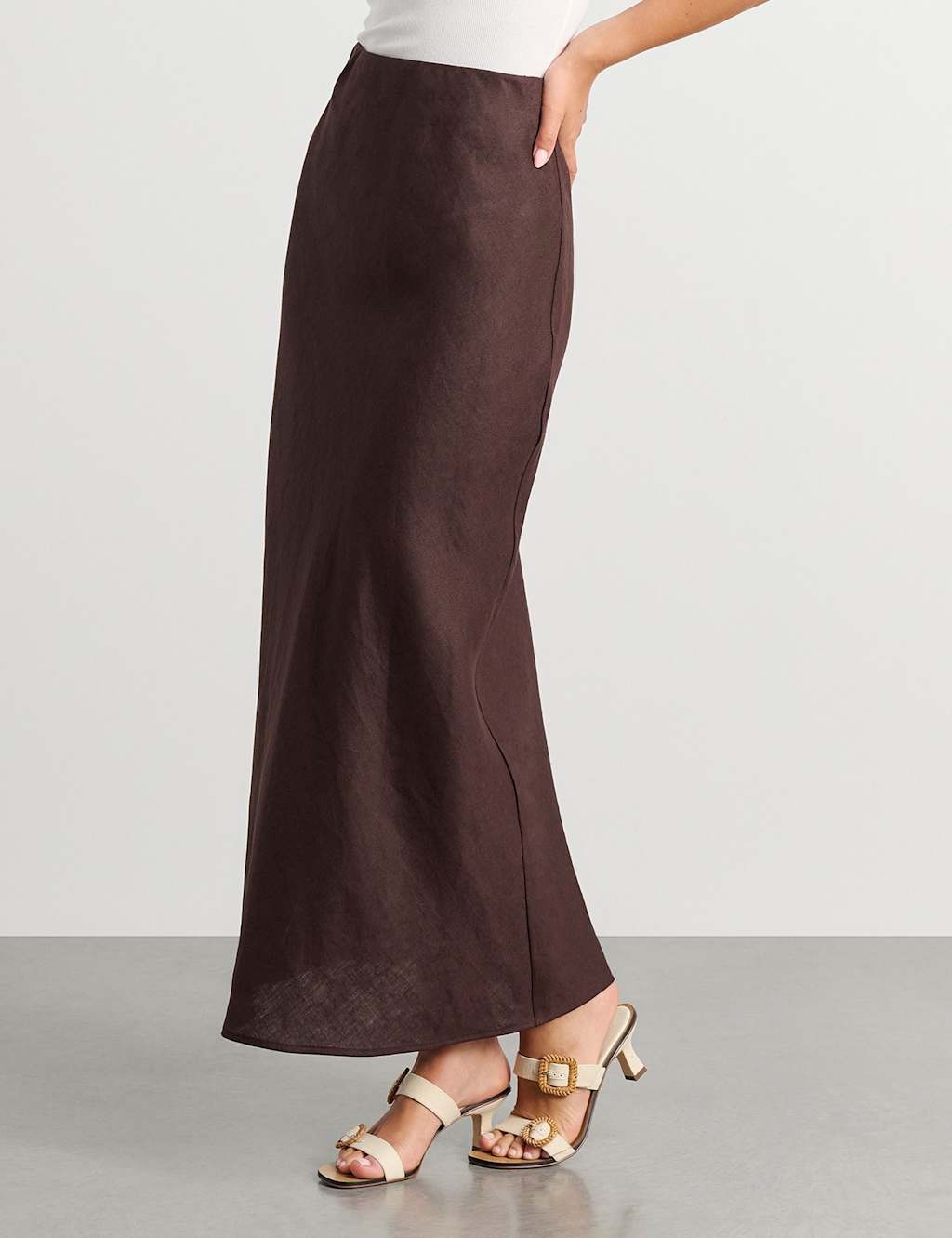 Jag Pure Linen Maxi Slip Skirt Chocolate
