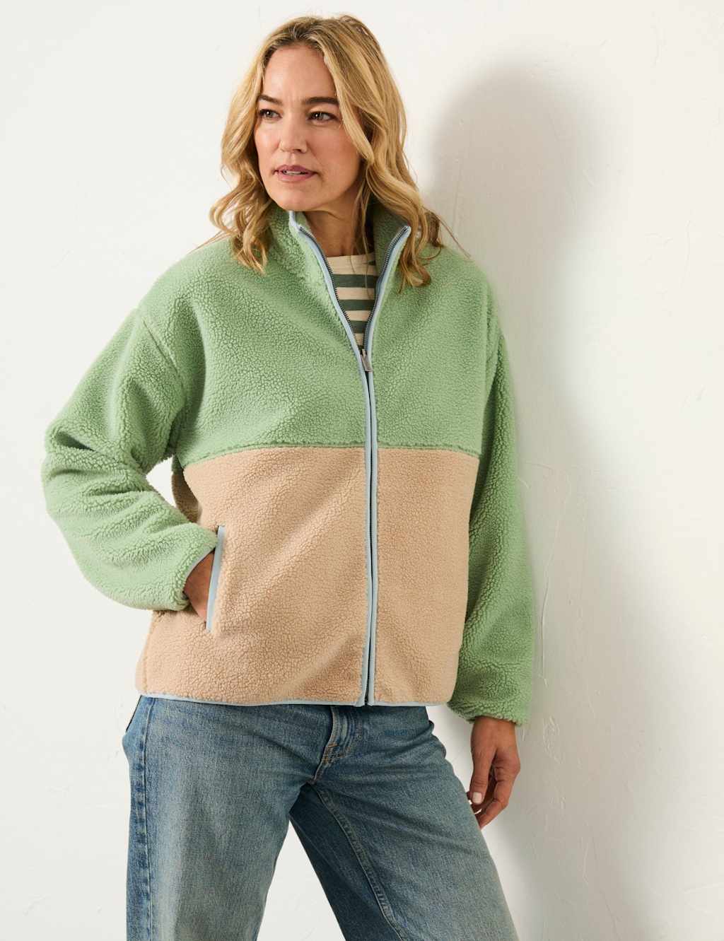 Fatface Women's Colour Block Zip Up Fleece Jacket - 20 - Green Mix - Available at M&S