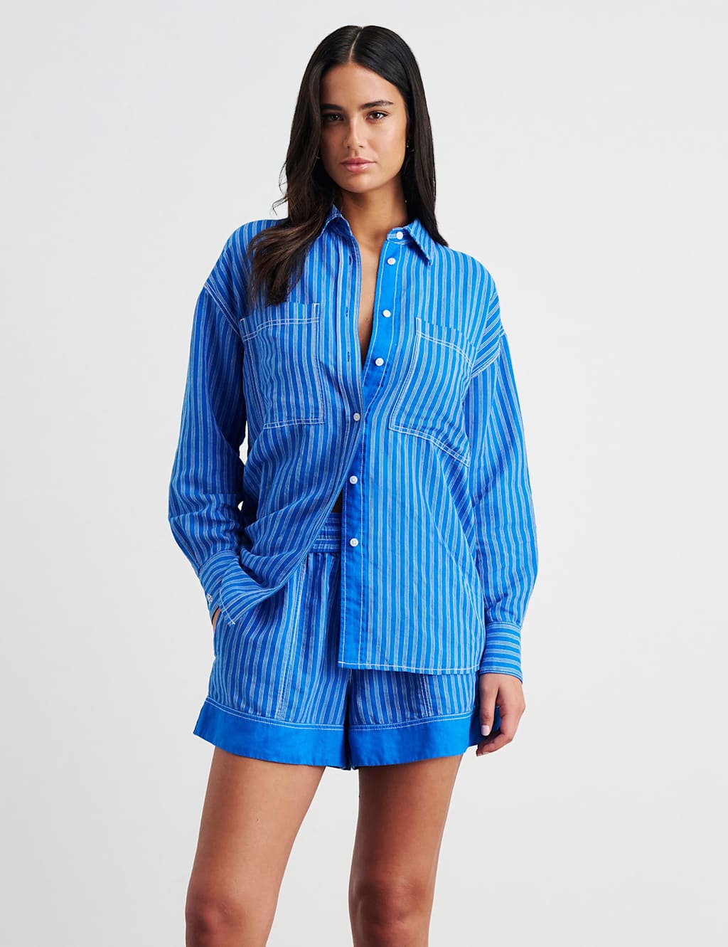 Jag Women's Linen Rich Striped Shirt - 10 - Blue Mix - Available at M&S