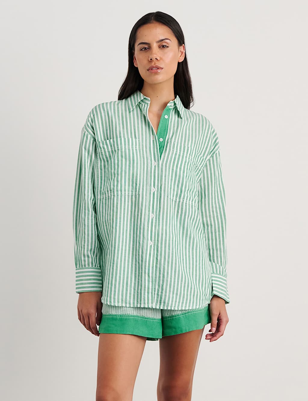 Jag Women's Linen Rich Striped Shirt - 10 - Green - Available at M&S