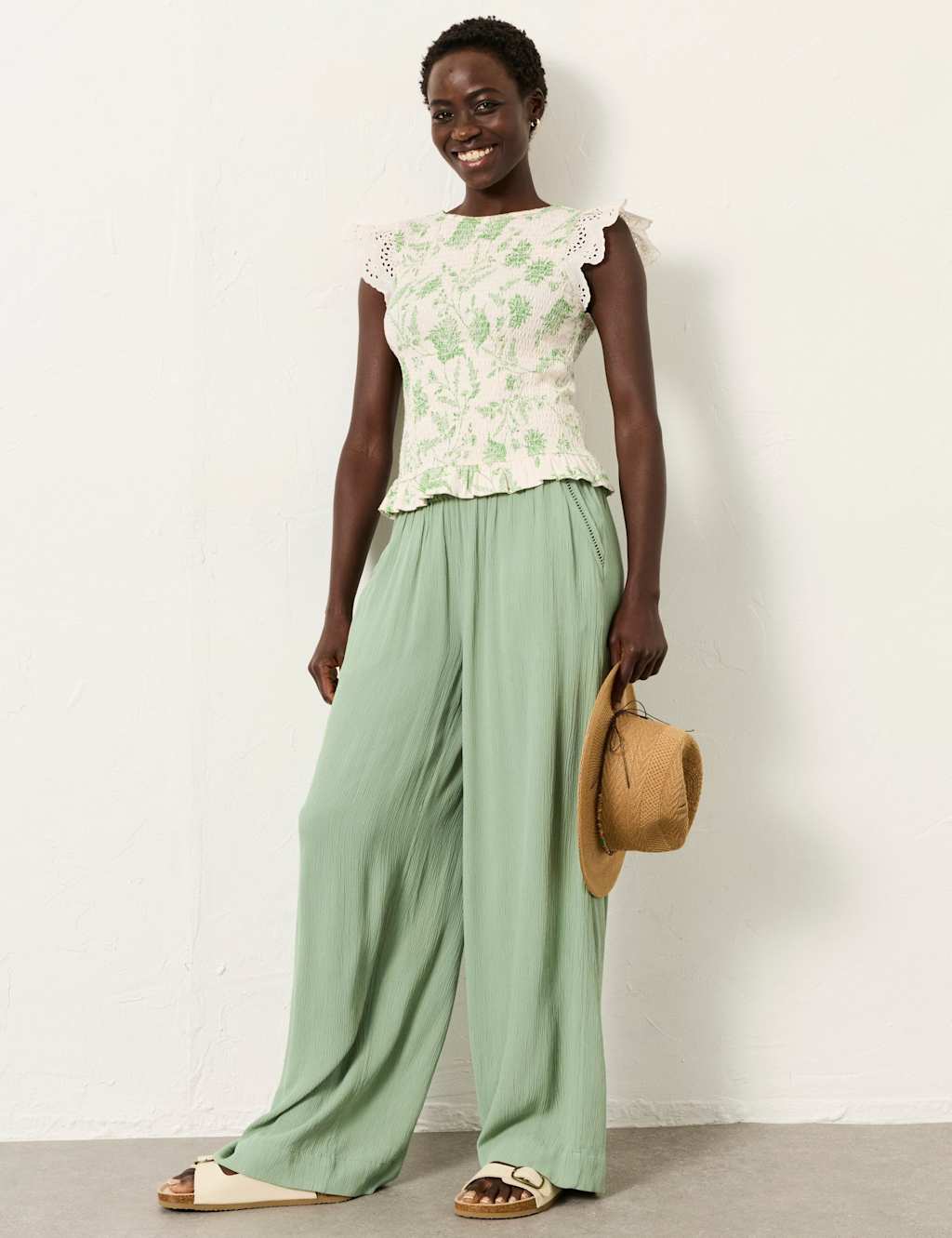 Fatface Women's Drawstring Wide Leg Palazzo Trousers - 18 - Green - Available at M&S