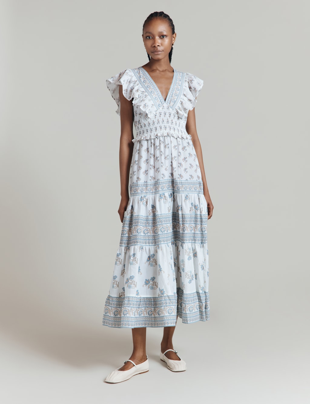 Pure Cotton Floral V Neck Maxi Tea Dress Ghost M S