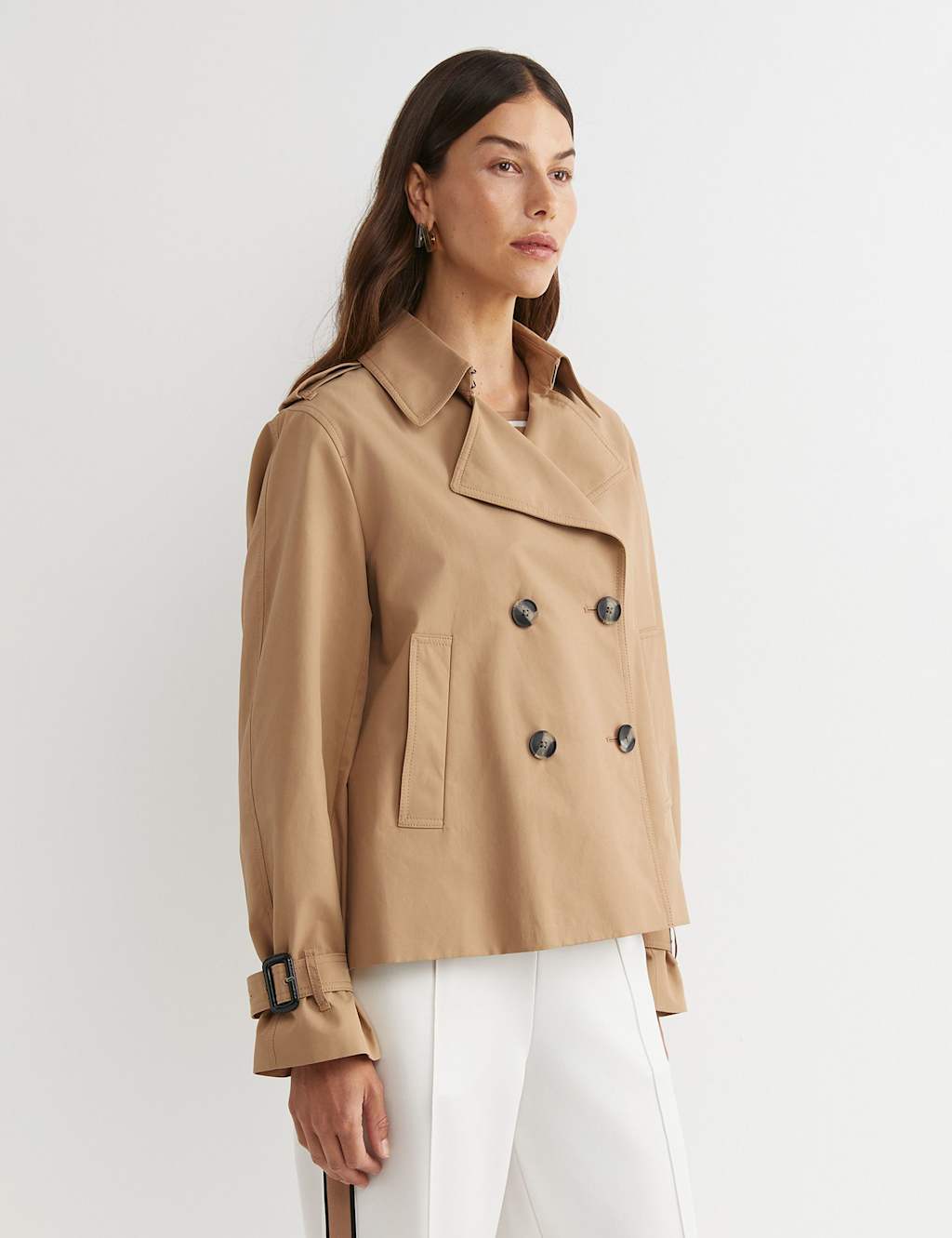 Sportscraft Cotton Rich Cropped Trench Coat Light Brown