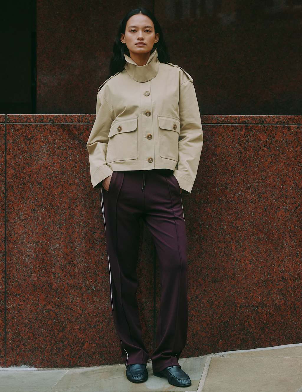 Albaray Cotton Rich Collared Cropped Trench Coat Beige