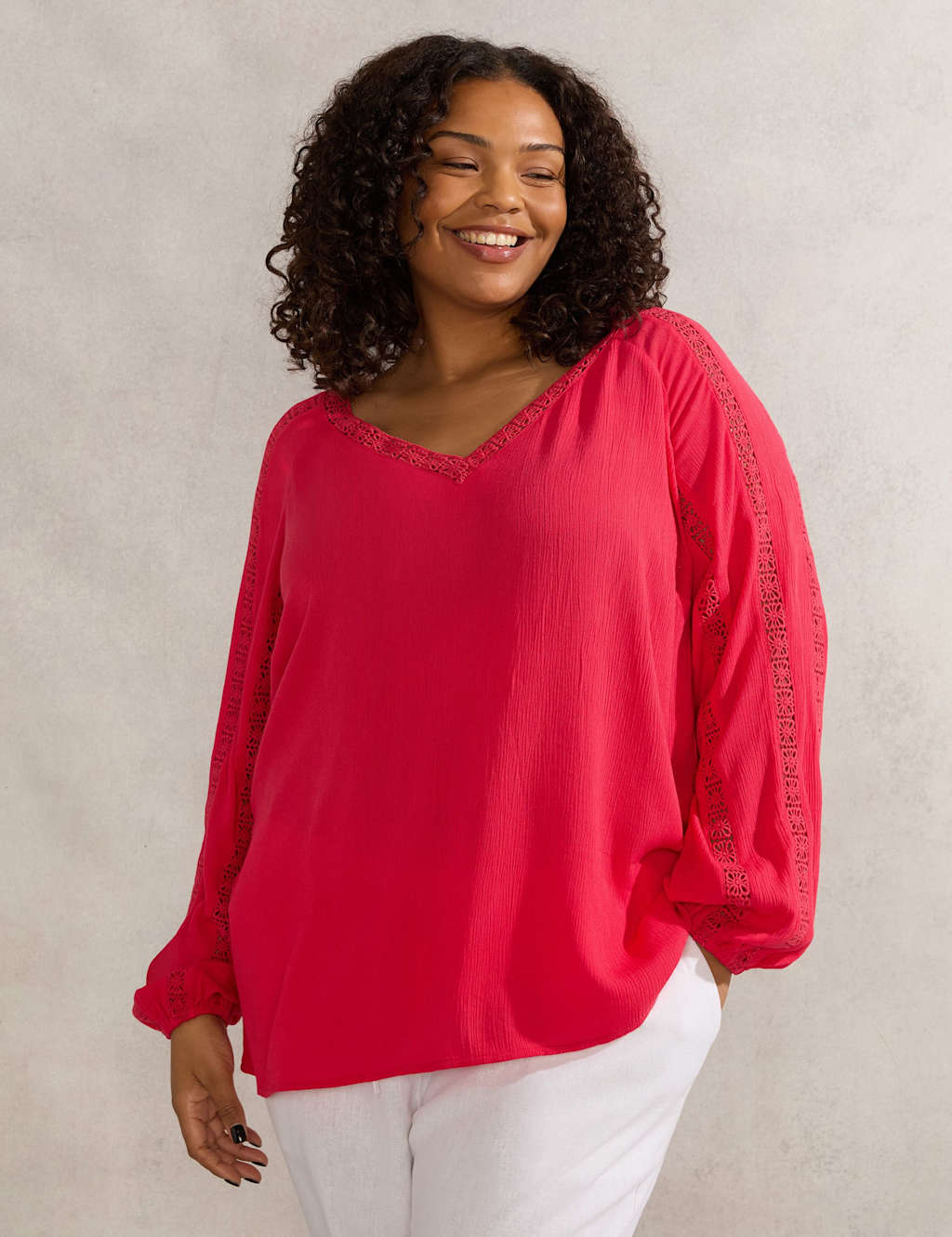 Live Unlimited London Broderie V-Neck Blouse Pink