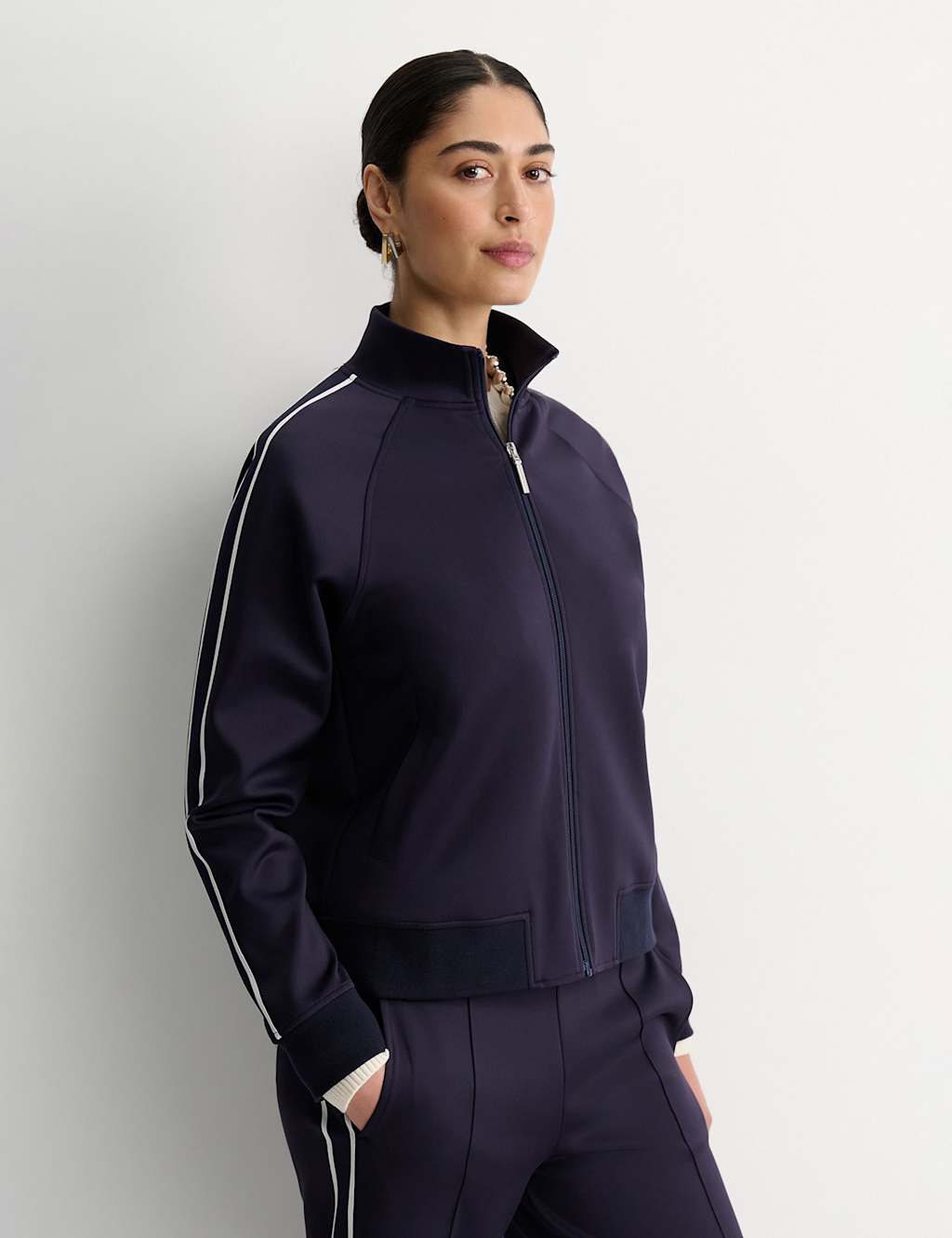 Sportscraft Zip Up Funnel Neck Sports Jacket Navy Mix