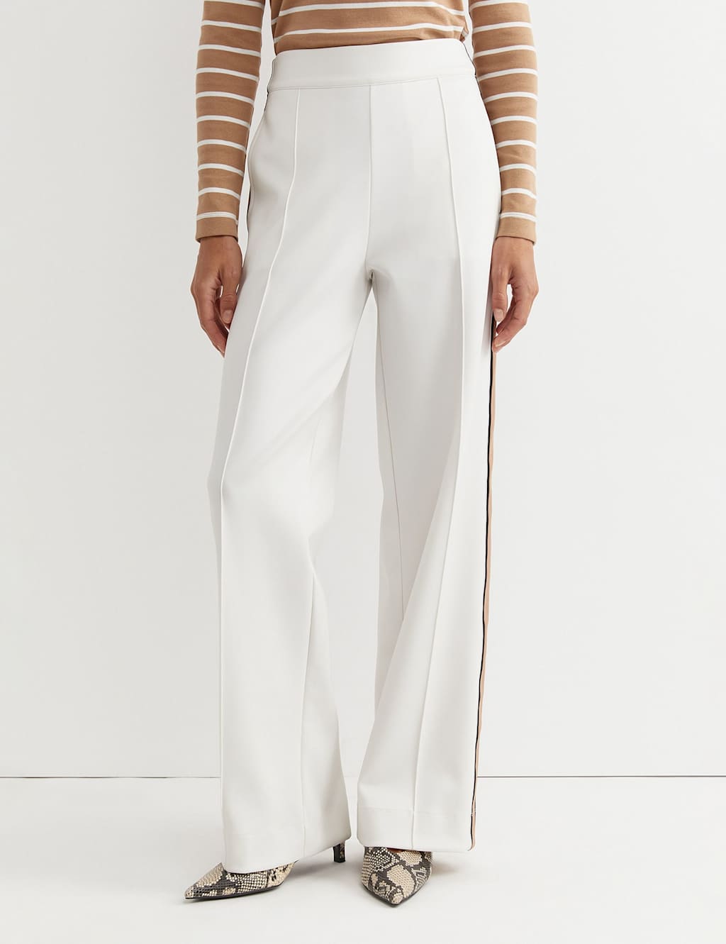 Sportscraft Side Stripe Elasticated Waist Wide Leg Joggers White Mix
