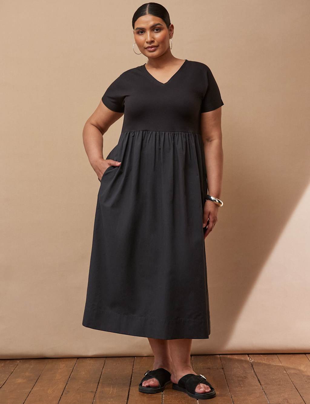 Live Unlimited London Women's Jersey Waisted T-Shirt Dress - 22 - Black, Black